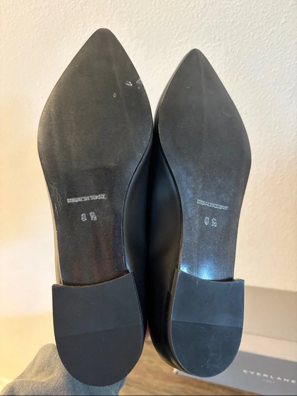 NIB [Everlane] Pointed Toe Italian Leather Black/White Flats Women’s 8.5 - Picture 14 of 15